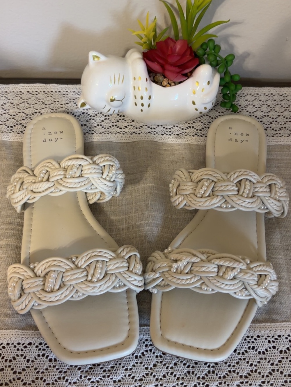 A New Day - Cream braided pearl sandals size 7.5